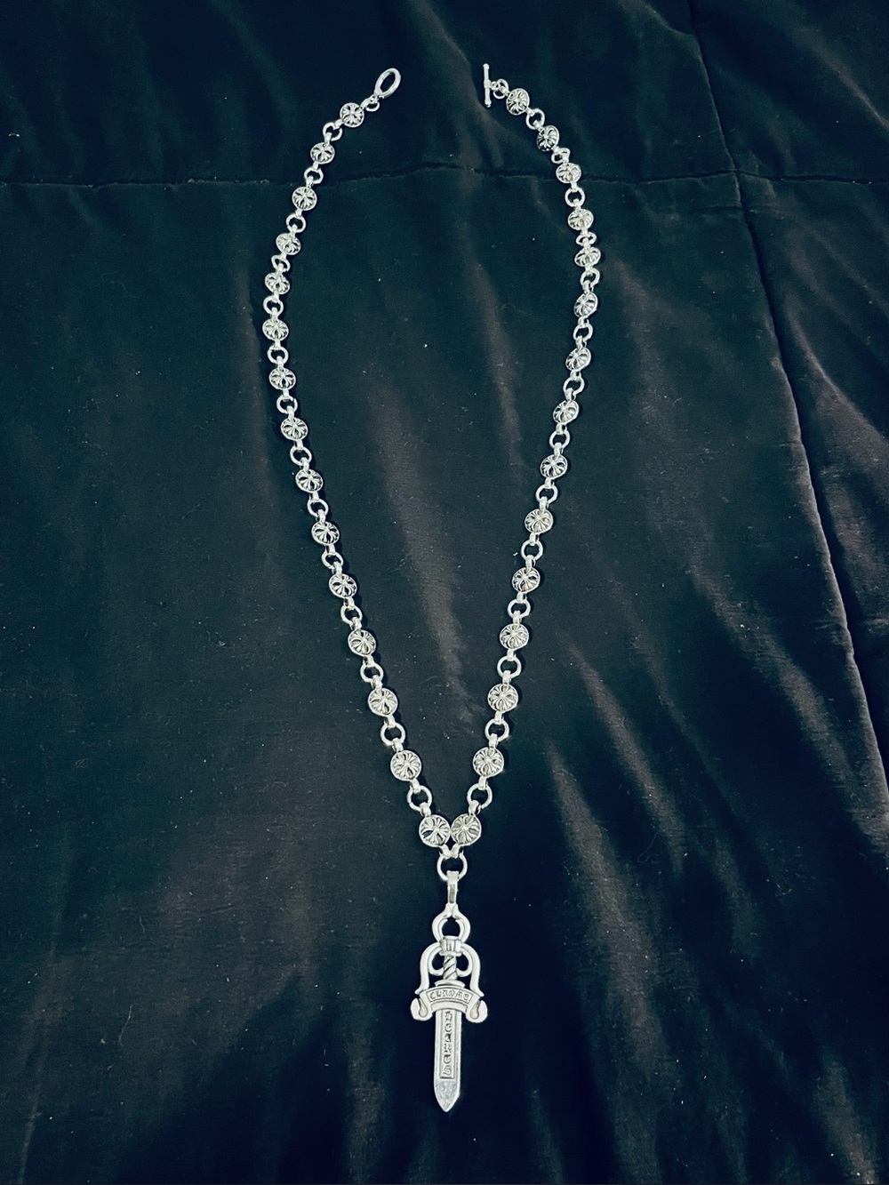 Chrome Hearts Silver Cross Ball Chain 24β + Dagger Pendant Toggle Clasp Closure - Picture 3 of 10